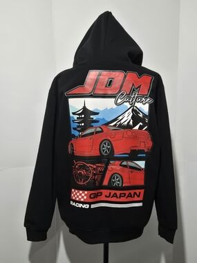 Black Hoodie with Red Racing Graphic